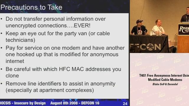 DEFCON 16: Free Anonymous Internet Using Modified Cable Modems смотреть онлайн