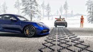 Массовые автомобильные аварии с шипами на полосе #100 – BeamNG Drive