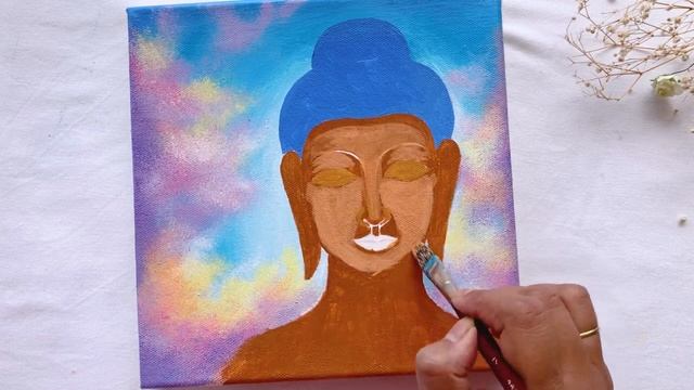 How To Paint Lord Buddha On Canvas | Easy Acrylic Painting TUTORIAL for Beginners | IN HINDI смотреть онлайн