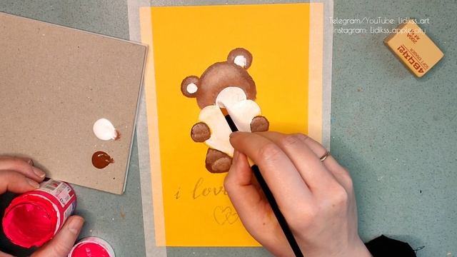 БЫСТРО! ПРОСТО! Открытка с медвежонком I love you ? акриловыми красками.EASY drawing of a teddy bea смотреть онлайн