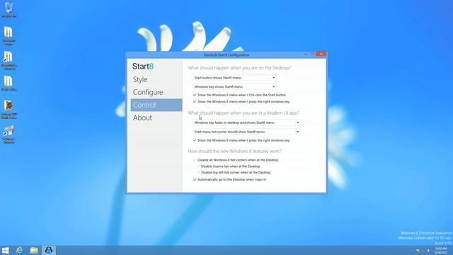 Stardock Start 8 0.95 Beta - Options and rebooting to desktop смотреть онлайн