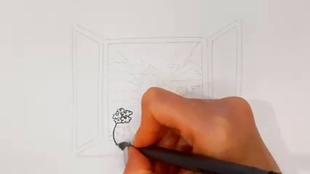 Как нарисовать ВИД ИЗ ОКНА /ЗИМНИЙ ПЕЙЗАЖ/How to draw A VIEW FROM a WINTER WINDOW смотреть онлайн