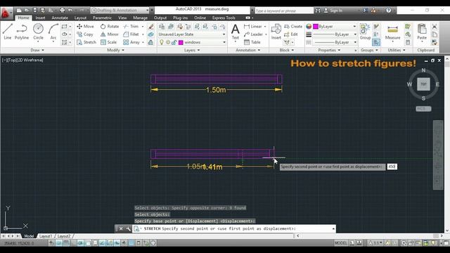 Autocad - Stretch command (change window size - Fast tutorial!) смотреть онлайн
