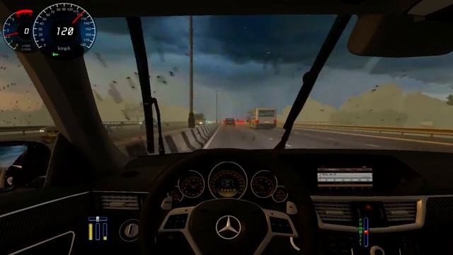 Mercedes E63 AMG Evening Rain Cruise on Motorway in City Car Driving 1.2.5 with Logitech G27 смотреть онлайн