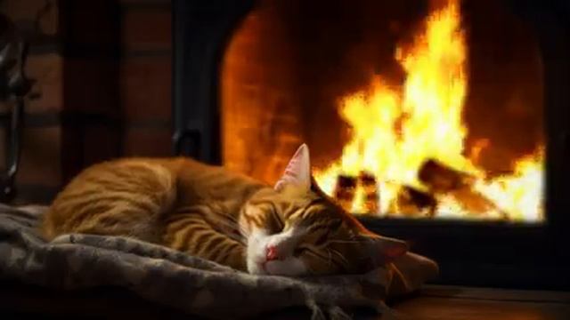Relaxing and Sleep With Crackling Fireplace And Purring Cat ? Deep Sleep In Cozy Winter Cabin смотреть онлайн
