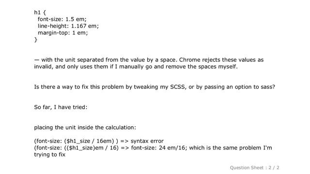 CSS : How do I stop Sass adding spaces before units of measurement? смотреть онлайн
