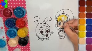 Мила и ее питомец Морфл из мультика Морфл. Раскраска для детей