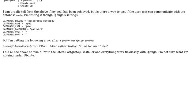 How do I test whether a newly created user can communicate with a PostgreSQL database? смотреть онлайн