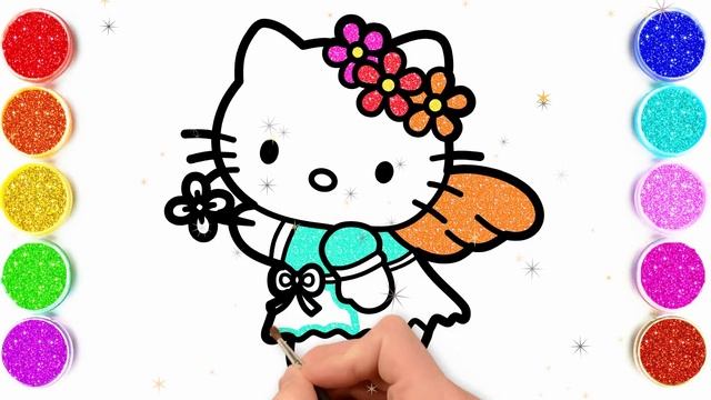 Menggambar dan Mewarnai Hello Kitty | Vẽ và tô màu mèo hello kitty | Glitter hello kitty Coloring смотреть онлайн