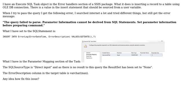 Databases: Error in Execute SQL Task with parameter смотреть онлайн