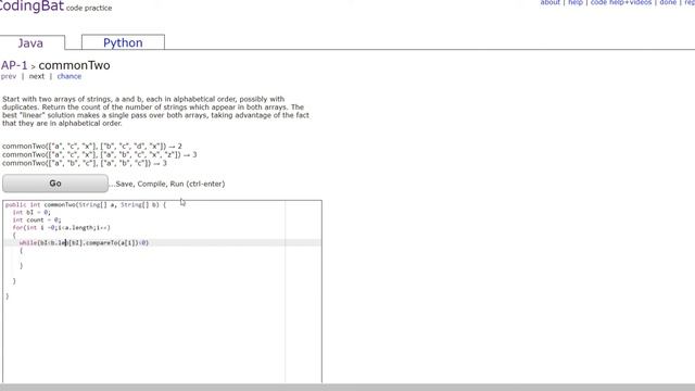 AP-1 (commonTwo) JAVA Tutorial || codingbat.com смотреть онлайн
