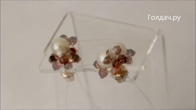 Серьги Цветы с жемчугом и гранатами z19001945 смотреть онлайн