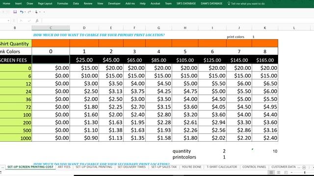 Setting Up Screen Printing Prices In Ms. Tee's Shop Manager 2018 Version