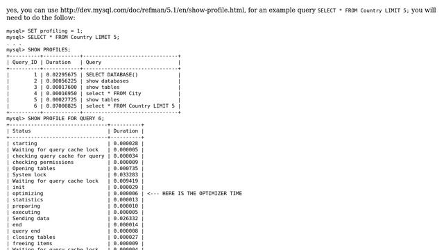 Databases: Is there any way to get the optimization time in MySQL? смотреть онлайн
