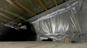 Каркасный дачный домик. МДФ панели на потолок.