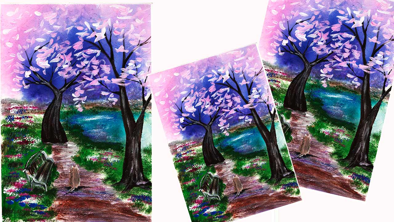 Как нарисовать яблони в цвету. Рисуем весну. Рисуем пейзаж. смотреть онлайн