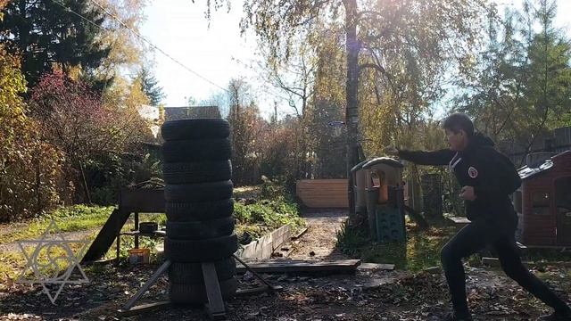 Атакующие комбинации ударов с завершающим толкающим ударом ногой. смотреть онлайн