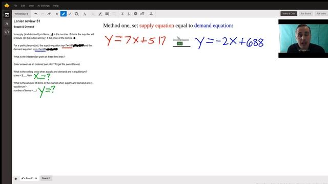 Use graph to intersect lines, find intersection point, confirm by setting equations equal to other смотреть онлайн