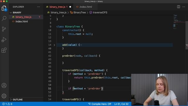Реализуем бинарное дерево на JavaScript; обход в глубину и в ширину смотреть онлайн