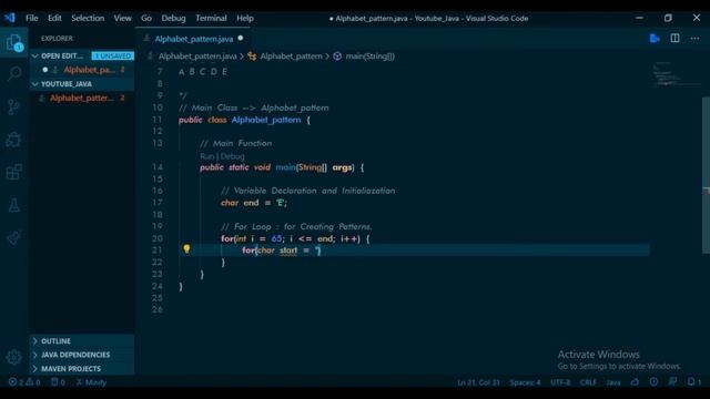 Alphabet Pattern in Java Language | Opensource_Code | смотреть онлайн