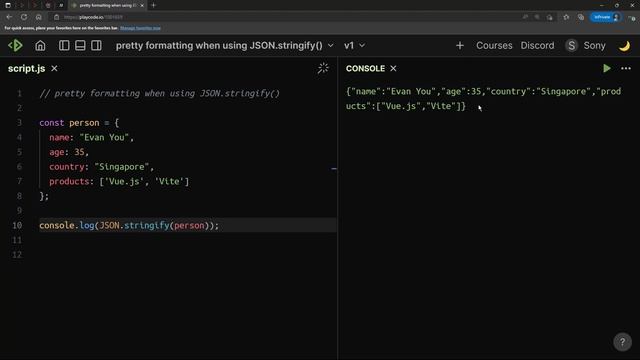 Pretty formatting JSON string with JSON.stringify() in JavaScript смотреть онлайн
