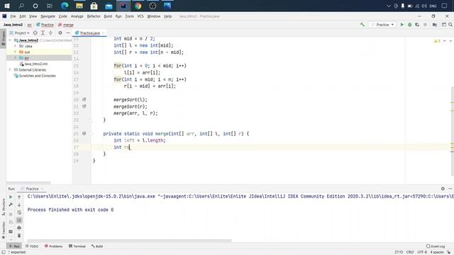 1.5.1 Решение mergesort(сортировка слиянием) на Java смотреть онлайн