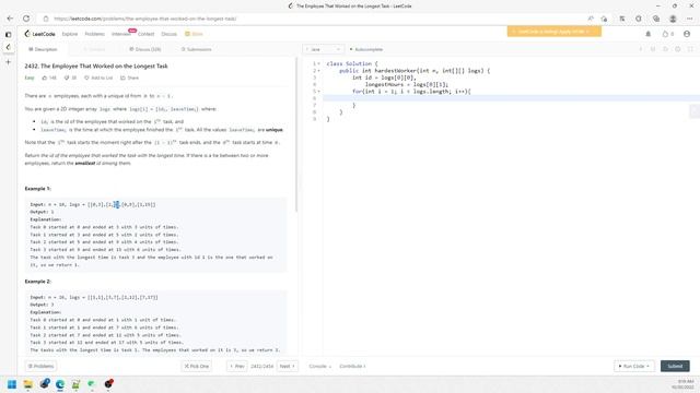 LeetCode 2432 | The Employee That Worked on the Longest Task | Math | Java смотреть онлайн