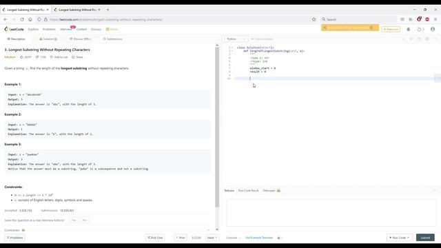 LeetCode 3. Longest Substring Without Repeating Characters - Python смотреть онлайн