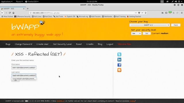 bwapp XSS-Reflected (GET) medium. смотреть онлайн