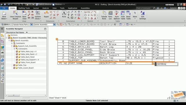 NX CAD 2D Drafting : Create Part List Table or Bill of Material смотреть онлайн