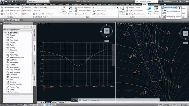 Autodesk AutoCAD Civil 3D - river flood analysis video смотреть онлайн