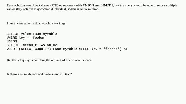 Dba: PostgreSQL return default row on empty result set смотреть онлайн