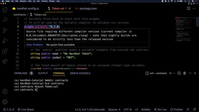 Compile a smart contract using Hardhat смотреть онлайн