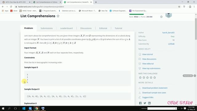 List Comprehension | Hackerrank Solution| Python | In Hindi смотреть онлайн