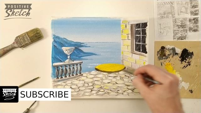 Acrylic painting, City landscape, Trattoria, Painting tutorial смотреть онлайн
