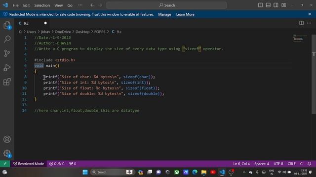 Write a C program to display the size of every data type using “sizeof” operator. смотреть онлайн