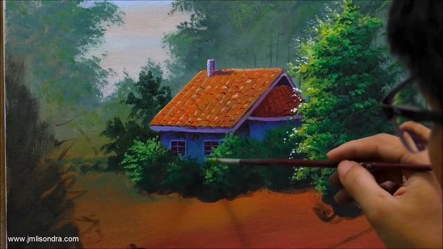 Acrylic Landscape Painting In Time-lapse / House Garden / JMLisondra