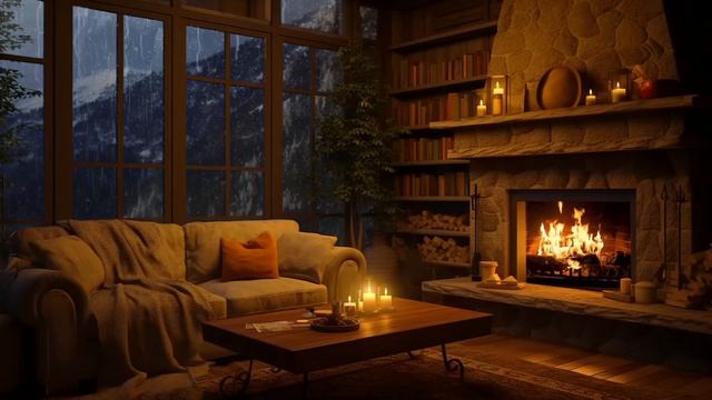 Cozy Cabin Ambience with Gentle Night Rain ? Rain & Fireplace Sounds for Relax, Study & Work ? смотреть онлайн