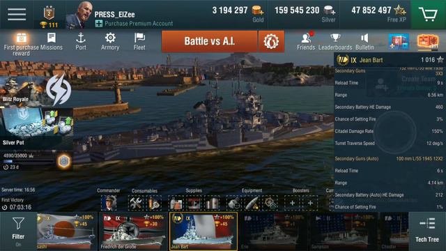 World of Warships Blitz: Jean Bart. Stats Review смотреть онлайн