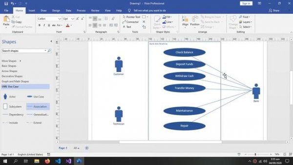 Draw Use-Case Diagram in Microsoft Visio | ATM Machine | UML Diagrams on Visio