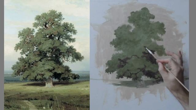 Учимся рисовать дерево, крону, листья на примере Дуба Шишкина - Юрий Клапоух смотреть онлайн