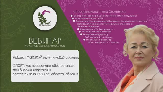 Работа мужской моче-половой системы. Спорт. Вебинар Солодовниковой Е.С смотреть онлайн