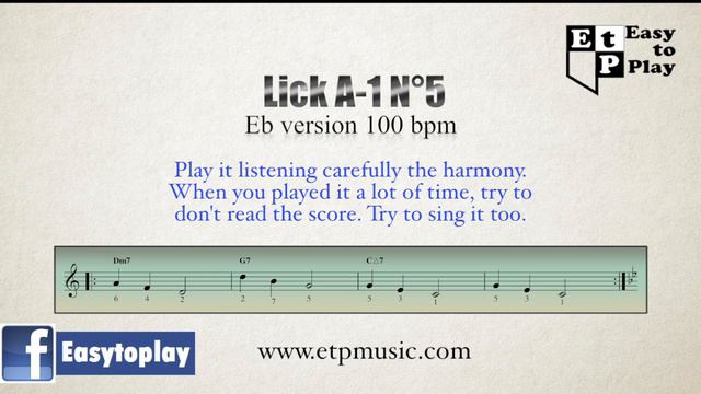 Jazz Saxophone Licks A1 - Exercise 5(100bpm) For Alto, Baritone Sax And Eb Instruments