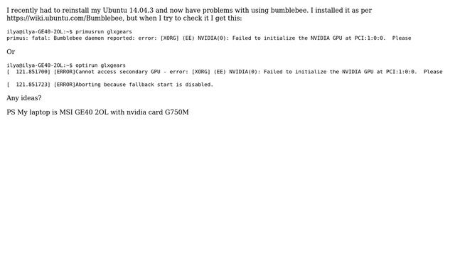 Ubuntu: Problem with nvidia/bumblebee смотреть онлайн