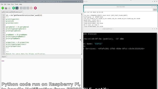 Python/Raspberry Pi handle Notification from ESP32 BLE_notify example смотреть онлайн