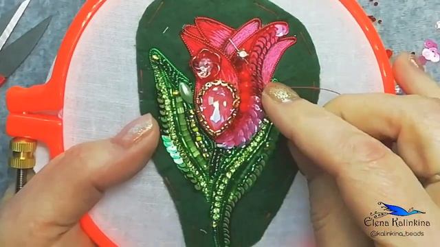 Вышиваем брошь ТЮЛЬПАН завершение работы. #мк_еленакалинкина смотреть онлайн