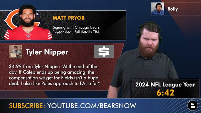 Chicago Bears 2024 NFL Free Agency Tracker LIVE - Day 3 w/ Harrison Graham (March 13) смотреть онлайн