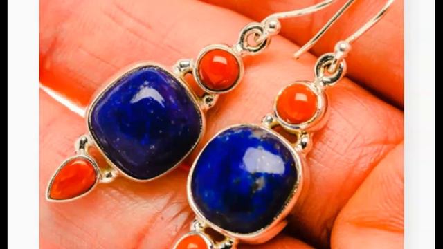 Beautiful 925 Sterling Siver Earrings w/Lapis Lazuli and Genuine Red Coral Stones. Visit website смотреть онлайн