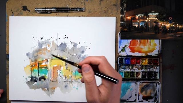 Creating Urban Night Scenes with Ink and Watercolors: Step-by-Step Tutorial смотреть онлайн