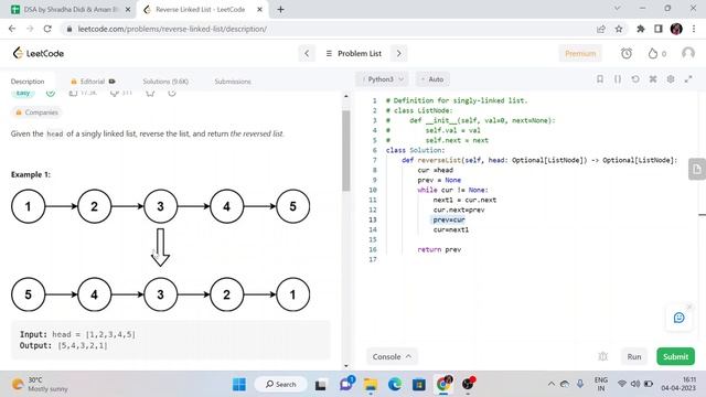 python | reverse-linked-list | Shradha Didi & Aman Bhaiya dsa sheet смотреть онлайн